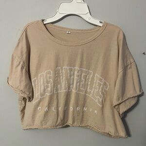 SHEIN Tan Crop Top Relaxed Fit Crew Neck